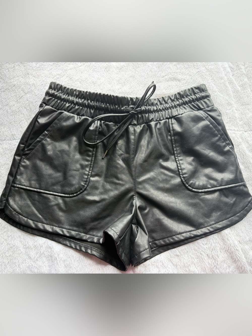 Rewash Black Faux Leather Athletic Shorts with Drawstring
